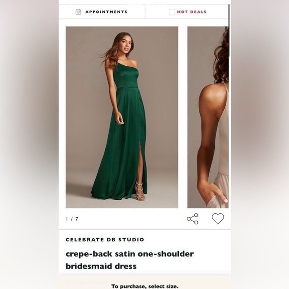 David’s Bridal crepe-back satin one-shoulder bridesmaid dress Juniper size 6 - Picture 2 of 5